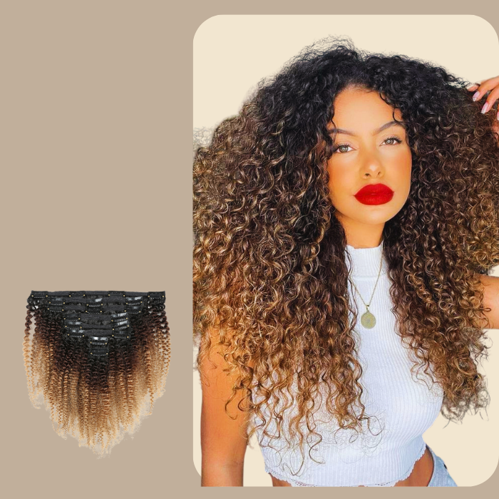 Kit Extensions à Clips Afro Curly Ombre Brun Chocolat Blond 120 gr Ombre Brun Chocolat Blond 120 Gr